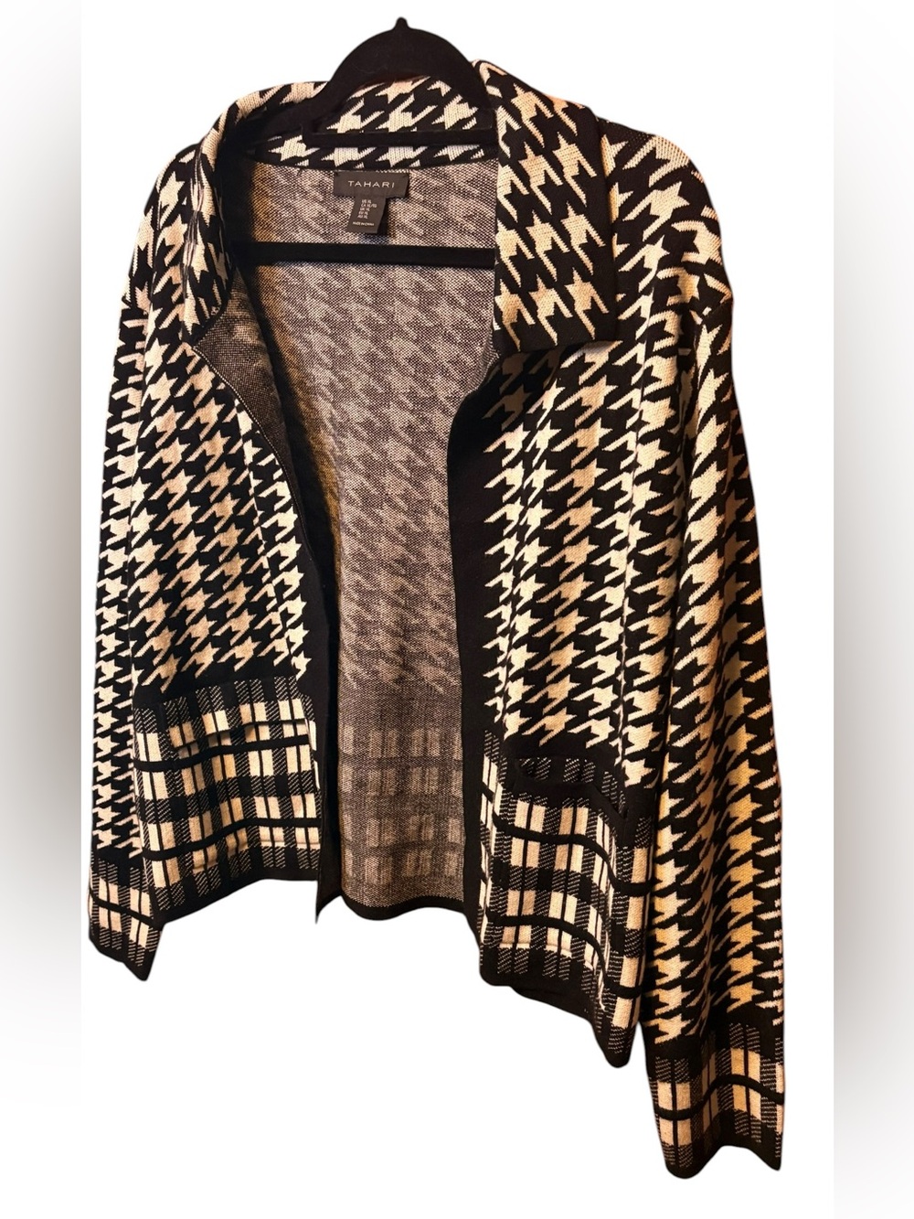 Tahari Houndstooth Plaid Open Front Cardigan Sweater XL - Picture 3 of 6